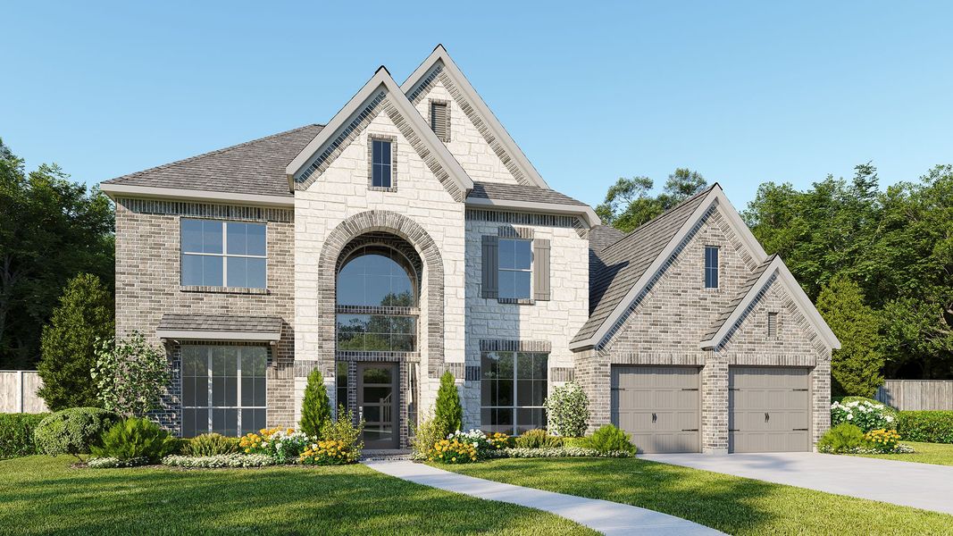Representative exterior photo of a completed home built from the 4098W by Perry Homes in Valencia, Manvel, TX (Image 20).