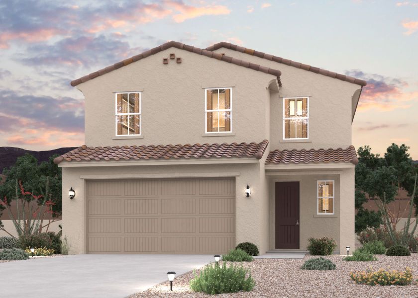 Front exterior of a new home in North Copper Canyon, Surprise, AZ, highlighting curb appeal (Image 1). Front exterior of a new home in North Copper Canyon, Surprise, AZ, highlighting curb appeal (Image 1).