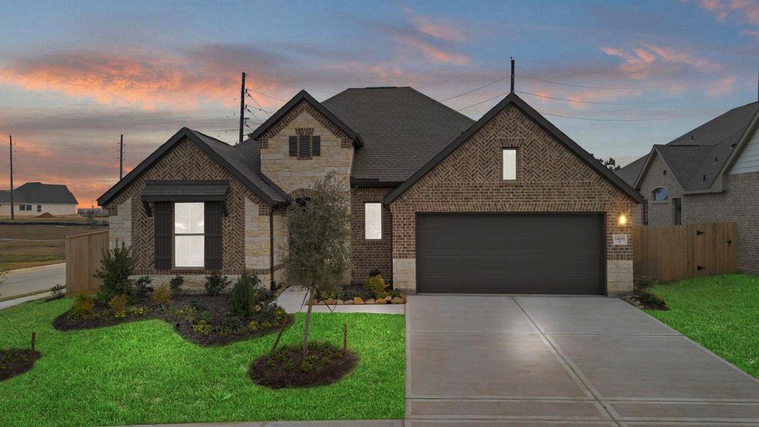 Front exterior of a new home in Escondido, Magnolia, TX, highlighting curb appeal (Image 2). Front exterior of a new home in Escondido, Magnolia, TX, highlighting curb appeal (Image 2).