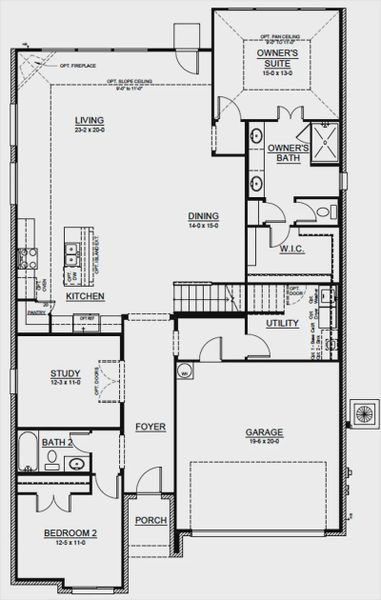 2D floor plan layout for the Becker by Cambridge Homes in Tinsley Meadows, Van Alstyne, TX (Image 4).