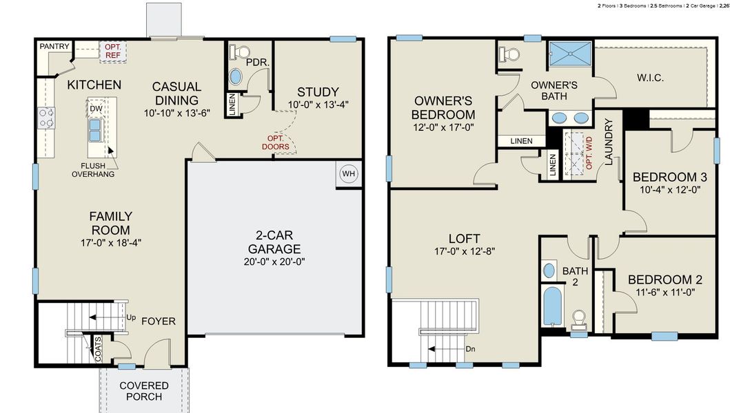 2D floor plan layout for the Wayfare - Single Family Homes by Dream Finders Homes in Ivy Meadows, Oxford, NC (Image 3).