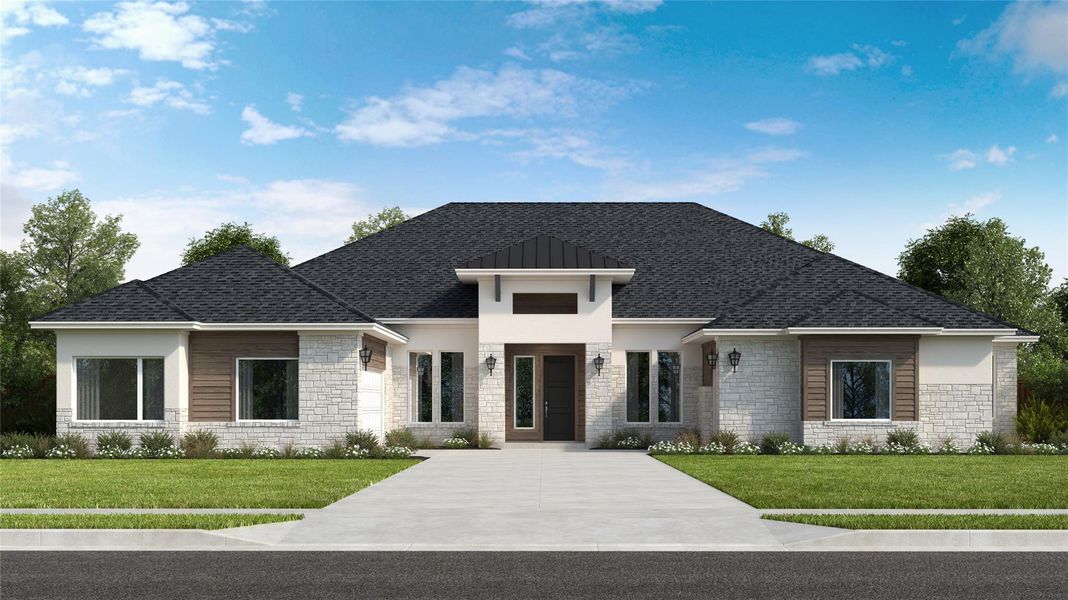 Front exterior of a new home in Leander Estates, Leander, TX, highlighting curb appeal (Image 1). Front exterior of a new home in Leander Estates, Leander, TX, highlighting curb appeal (Image 1).