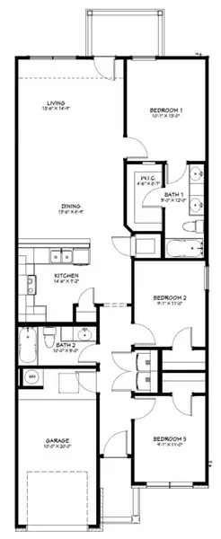2D floor plan layout for the Nolan by Flintrock Builder in College Park Townhomes, Troy, TX (Image 3).
