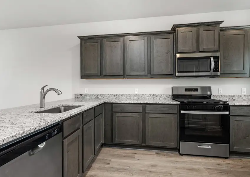 The kitchen has energy efficient appliances.