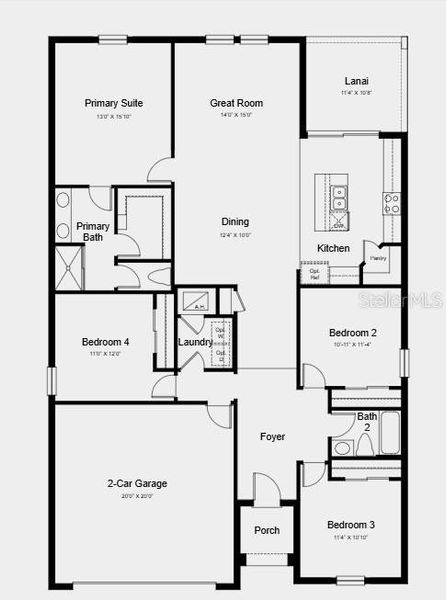 2D floor plan layout of this home in Firethorn, Parrish, FL (Image 2).