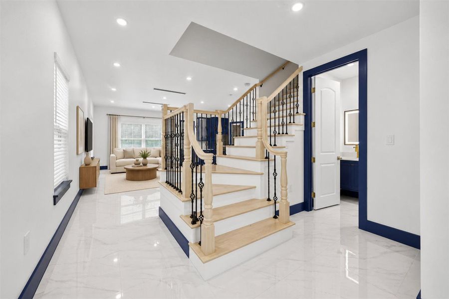 Virtually staged foyer showing the potential for a warm and welcoming entry