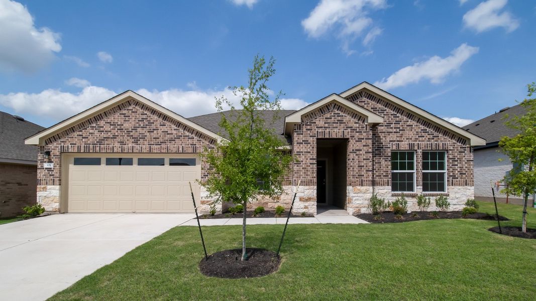 Representative exterior photo of a completed home built from the The Alvin by D.R. Horton in Riverview, Georgetown, TX (Image 1).