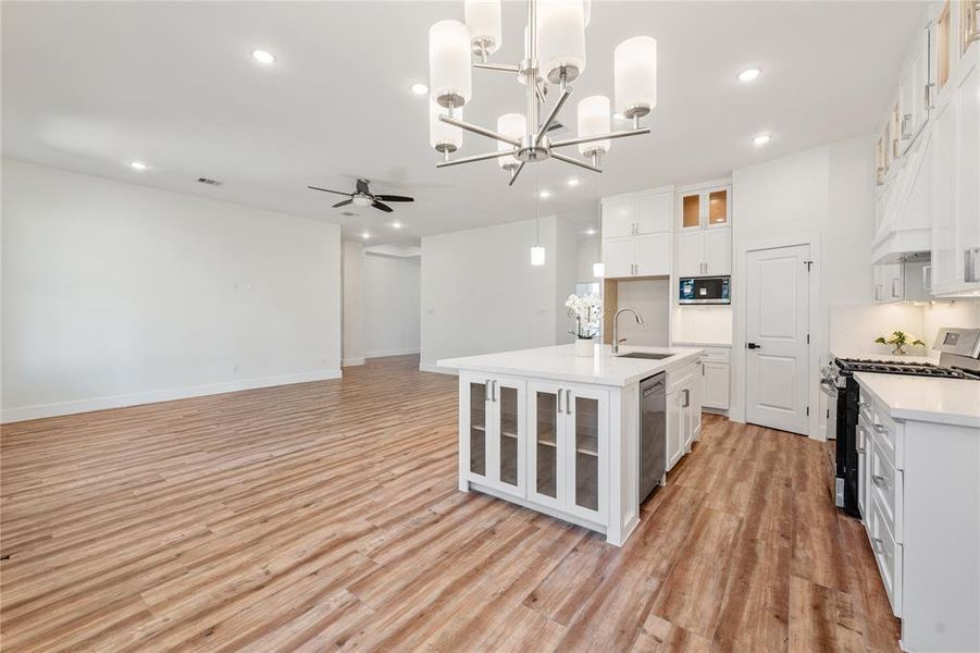 Shot overlooking the kitchen and open space.