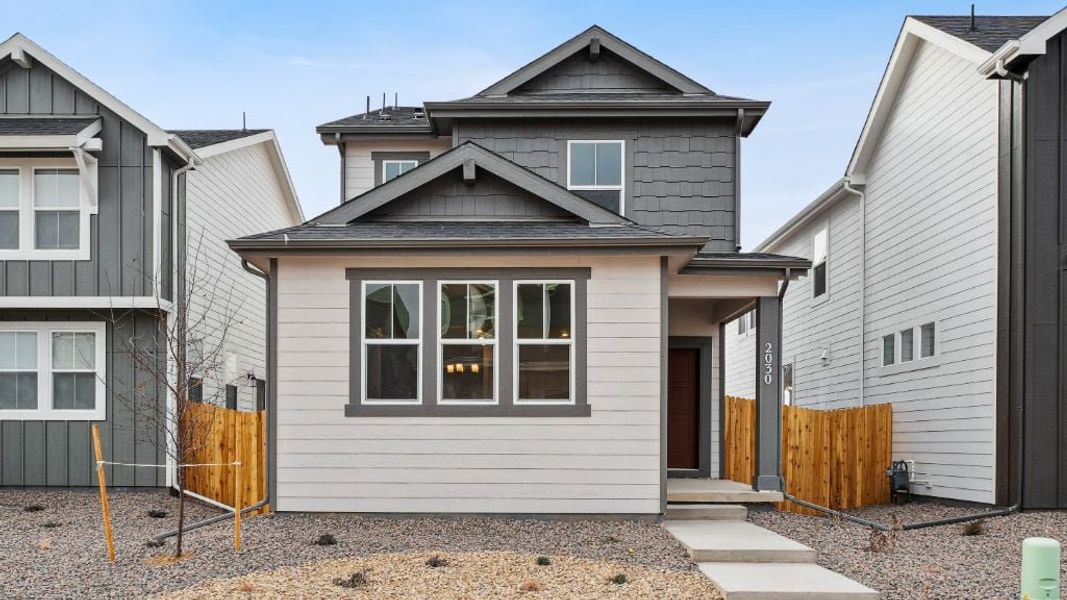 Representative exterior photo of a completed home built from the Meridian by Taylor Morrison in The Aurora Highlands Horizon Collection, Aurora, CO (Image 1).