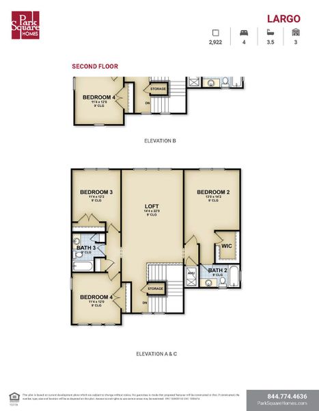 2D floor plan layout for the Largo by Park Square Residential in Marisol Pointe at MiraBay, Apollo Beach, FL (Image 4).