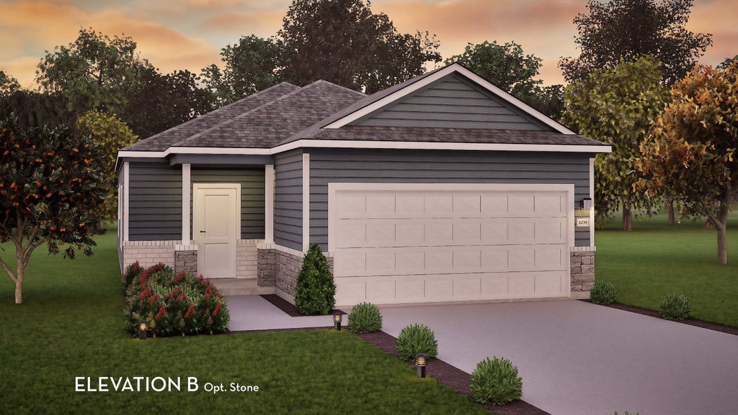 Representative exterior photo of a completed home built from the Pine by CastleRock Communities in Willow View, Converse, TX (Image 4). Representative exterior photo of a completed home built from the Pine by CastleRock Communities in Willow View, Converse, TX (Image 4).