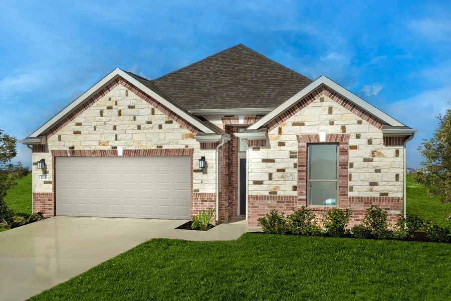 Representative exterior photo of a completed home built from the 2130 by KB Home in Olympia Falls, Fresno, TX (Image 14). Representative exterior photo of a completed home built from the 2130 by KB Home in Olympia Falls, Fresno, TX (Image 14).