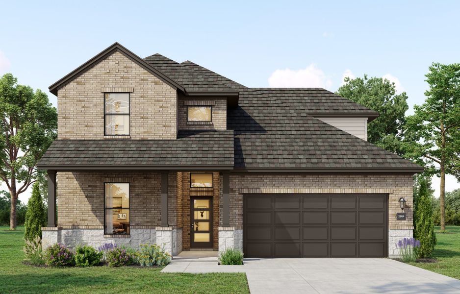 Representative exterior photo of a completed home built from the Laurent by First America Homes in Okra Creek, Manor, TX (Image 1). Representative exterior photo of a completed home built from the Laurent by First America Homes in Okra Creek, Manor, TX (Image 1).