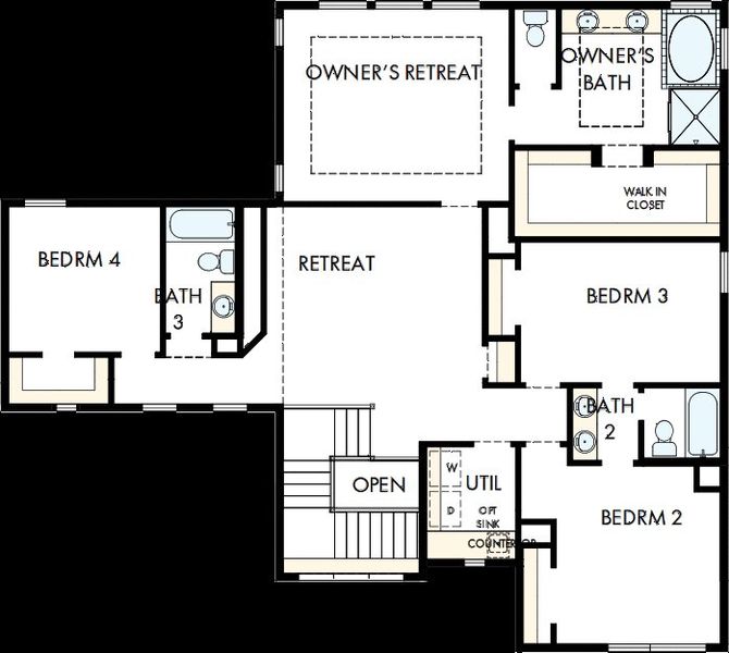 2D floor plan layout of this home in Easthaven at Bridgeland Central - Horizon Collection, Cypress, TX (Image 6). 2D floor plan layout of this home in Easthaven at Bridgeland Central - Horizon Collection, Cypress, TX (Image 6).