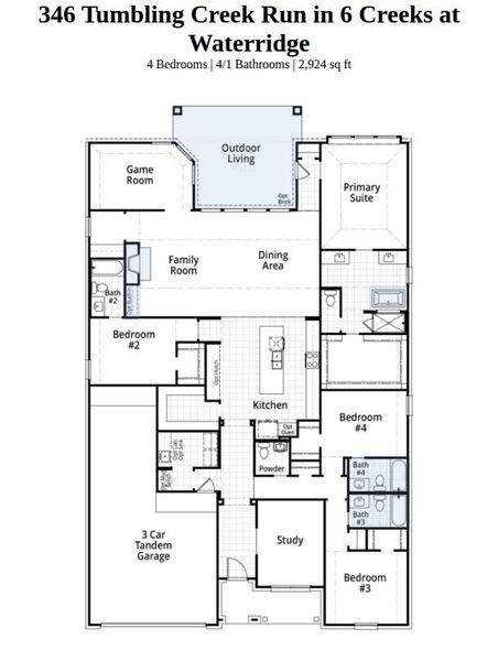 2D floor plan layout of this home in 6 Creeks at Waterridge, Kyle, TX (Image 3).