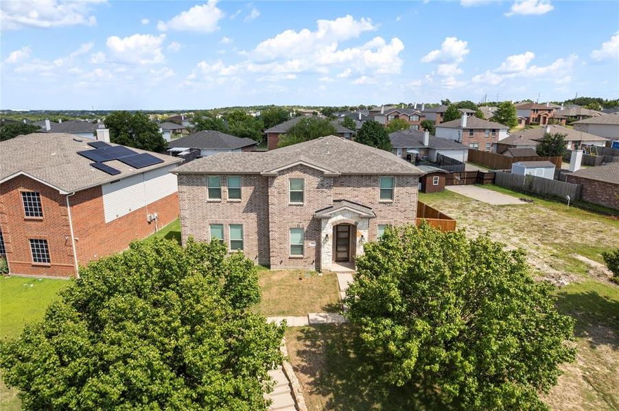 Aerial perspective of suburban area Aerial perspective of suburban area