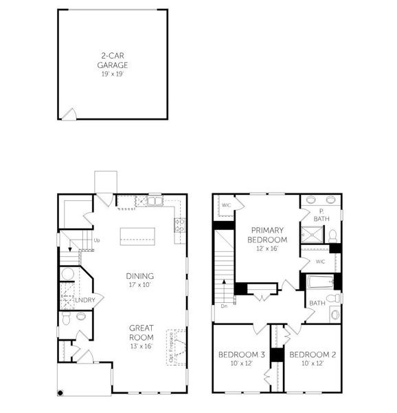 2D floor plan layout for the Cypress - Carriage Series by Dream Finders Homes in Knightdale Station, Knightdale, NC (Image 3).