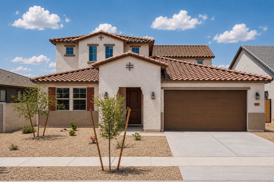 Representative exterior photo of a completed home built from the Willow by William Ryan Homes in The Grove at El Cidro, Goodyear, AZ (Image 24). Representative exterior photo of a completed home built from the Willow by William Ryan Homes in The Grove at El Cidro, Goodyear, AZ (Image 24).