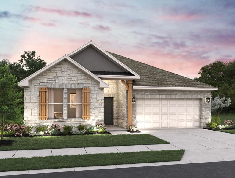 Representative exterior photo of a completed home built from the Leander by Ashton Woods in The Heights at Saddlebrook Ranch 60's, Schertz, TX (Image 18). Representative exterior photo of a completed home built from the Leander by Ashton Woods in The Heights at Saddlebrook Ranch 60's, Schertz, TX (Image 18).