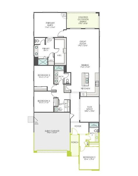 2D floor plan layout of this home in Soleo, San Tan Valley, AZ (Image 4).