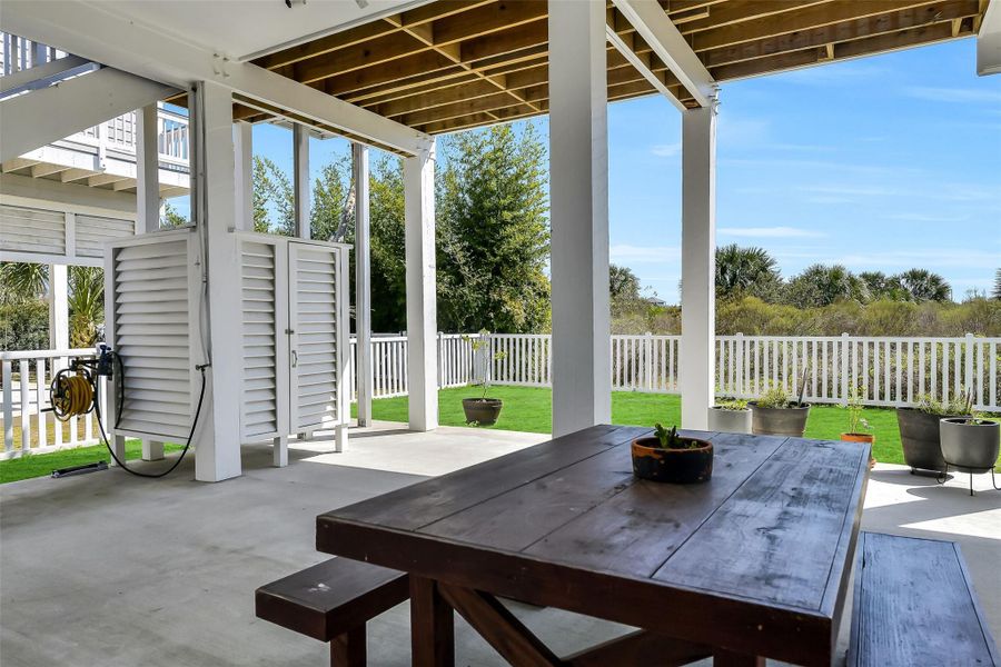 Outdoor shower is great to wash of the beach after a day in the sun!