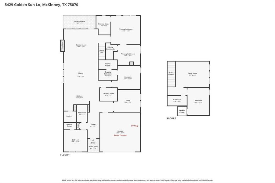 2D floor plan layout of this home in Estates at Stacy Crossing, McKinney, TX (Image 4).