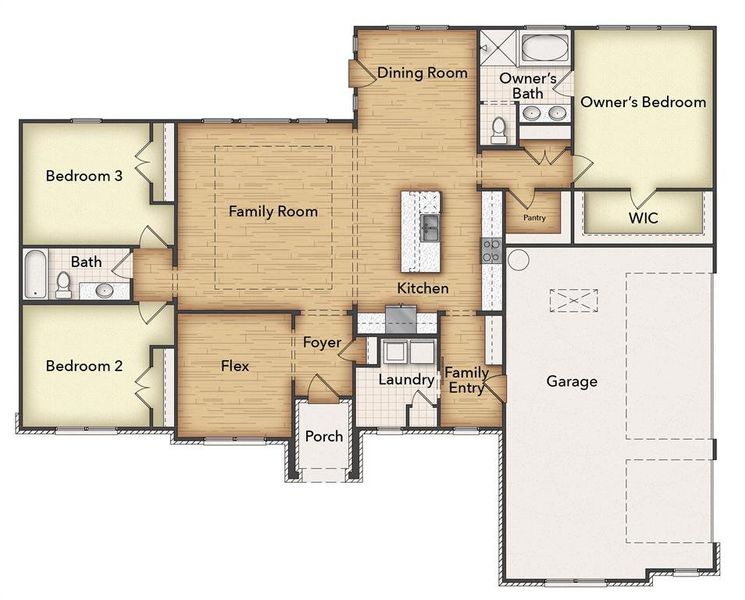 2D floor plan layout of this home in Fairview Meadows, New Fairview, TX (Image 2). 2D floor plan layout of this home in Fairview Meadows, New Fairview, TX (Image 2).