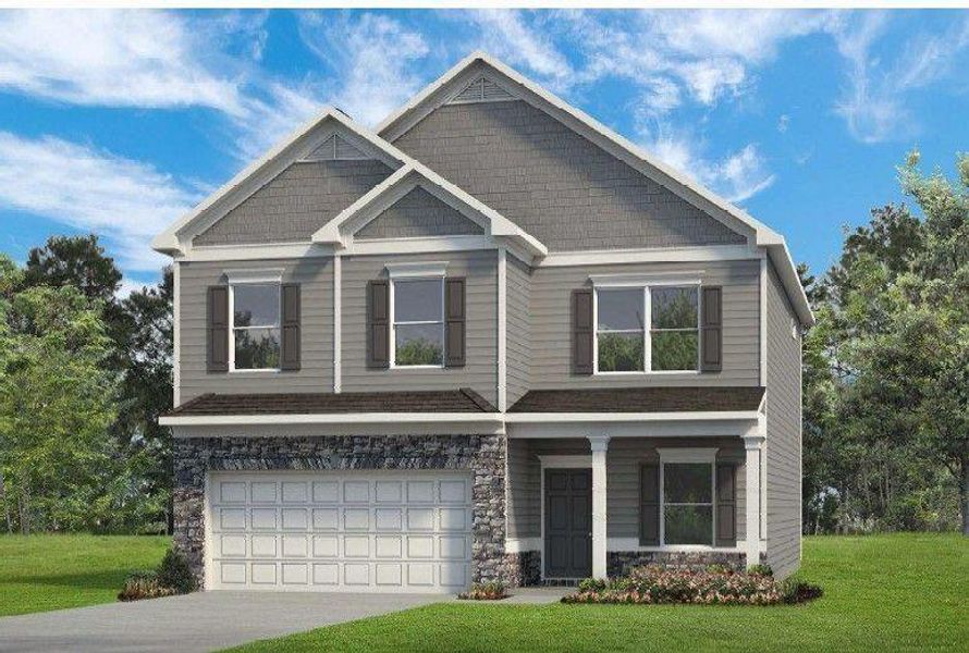 Front exterior of a new home in Allen Manor, Hoschton, GA, highlighting curb appeal (Image 1). Front exterior of a new home in Allen Manor, Hoschton, GA, highlighting curb appeal (Image 1).