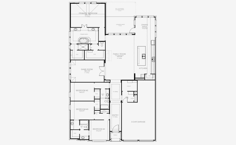2D floor plan layout for the 2916W by Perry Homes in Juniper Springs 60', Lockhart, TX (Image 4).