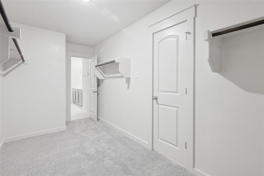 Walk in closet with light carpet