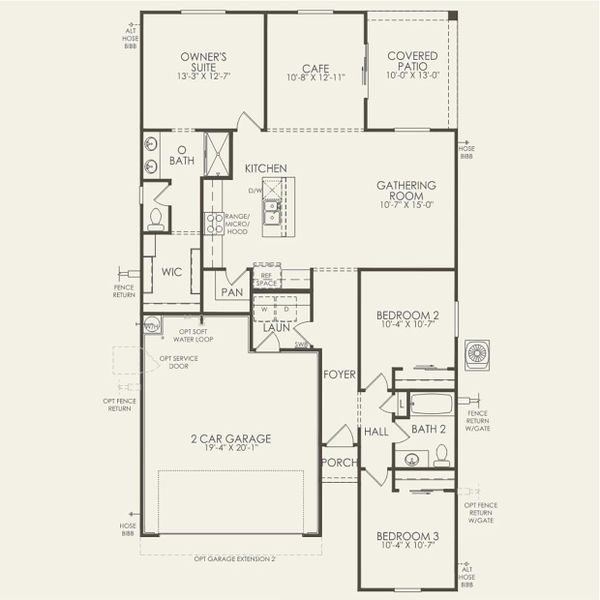 2D floor plan layout for the Bergamot by Pulte Homes in Hayden Estates, Buckeye, AZ (Image 3).