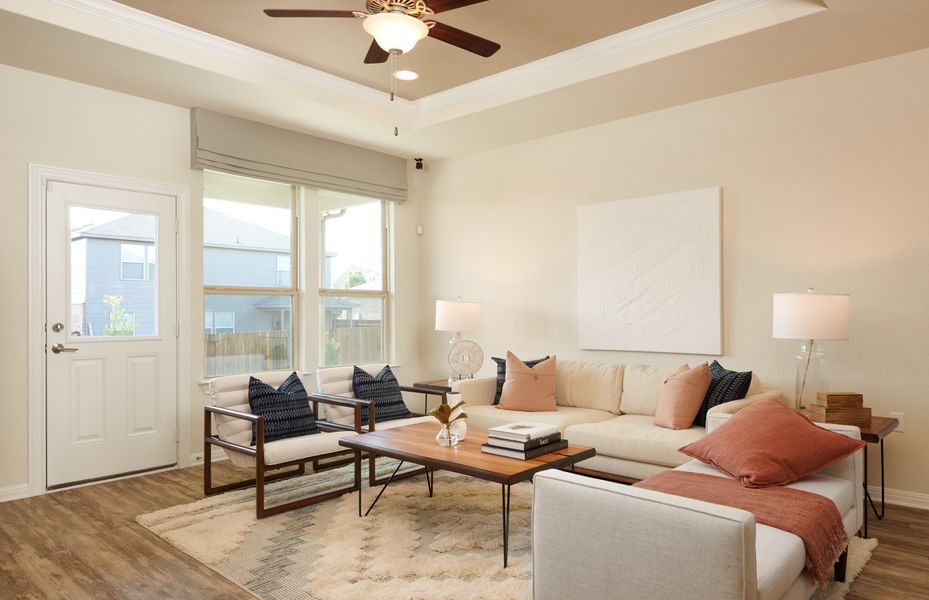 Furnished interior in a model home at Summerlyn in Leander (Image 34).