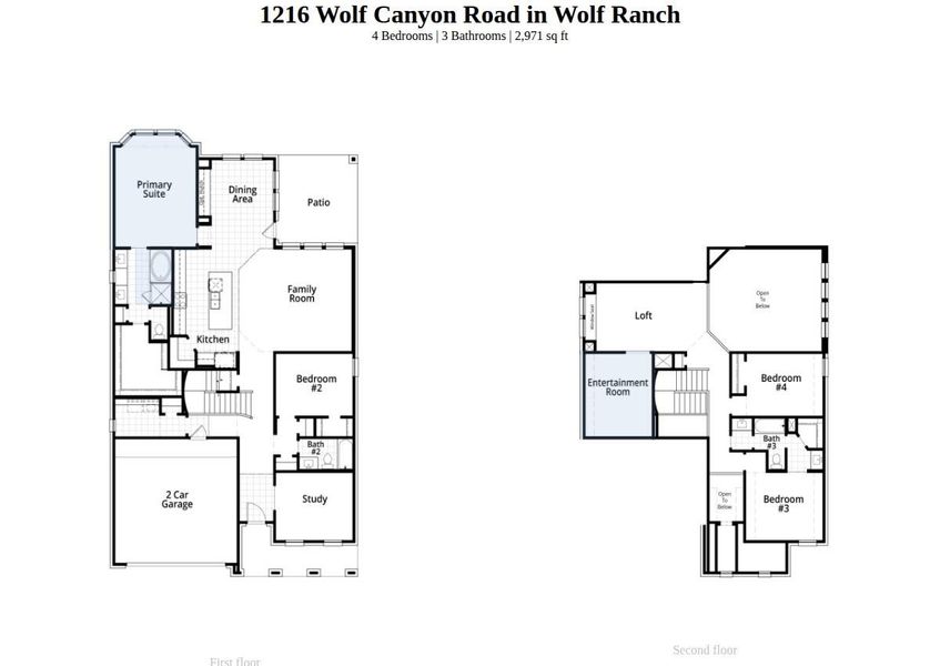 2D floor plan layout of this home in Wolf Ranch, Georgetown, TX (Image 3).