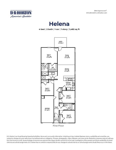2D floor plan layout for the HELENA by D.R. Horton in Sheep Island, Summerville, SC (Image 3).