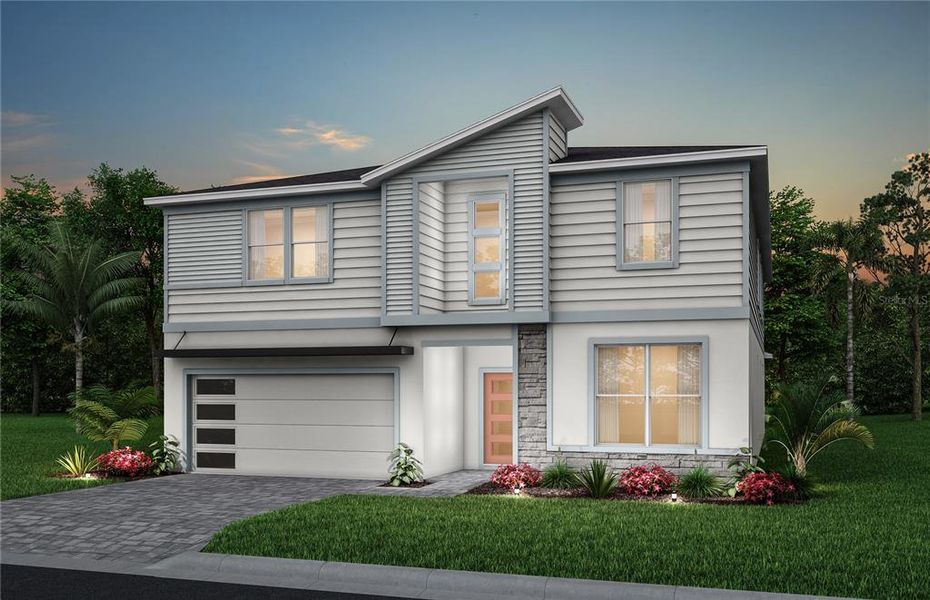 Front exterior of a new home in , Clermont, FL, highlighting curb appeal (Image 1). Front exterior of a new home in , Clermont, FL, highlighting curb appeal (Image 1).