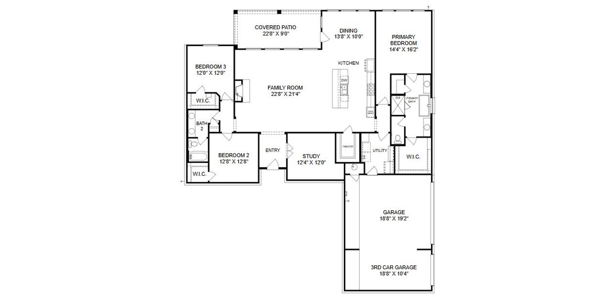 2D floor plan layout for the Concan II by Giddens Homes in Burnet Hilltop Estates, Cedar Park, TX (Image 3).