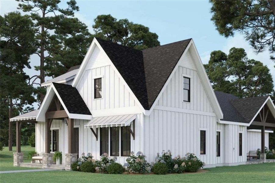 Front exterior of a new home in , Ball Ground, GA, highlighting curb appeal (Image 2). Front exterior of a new home in , Ball Ground, GA, highlighting curb appeal (Image 2).