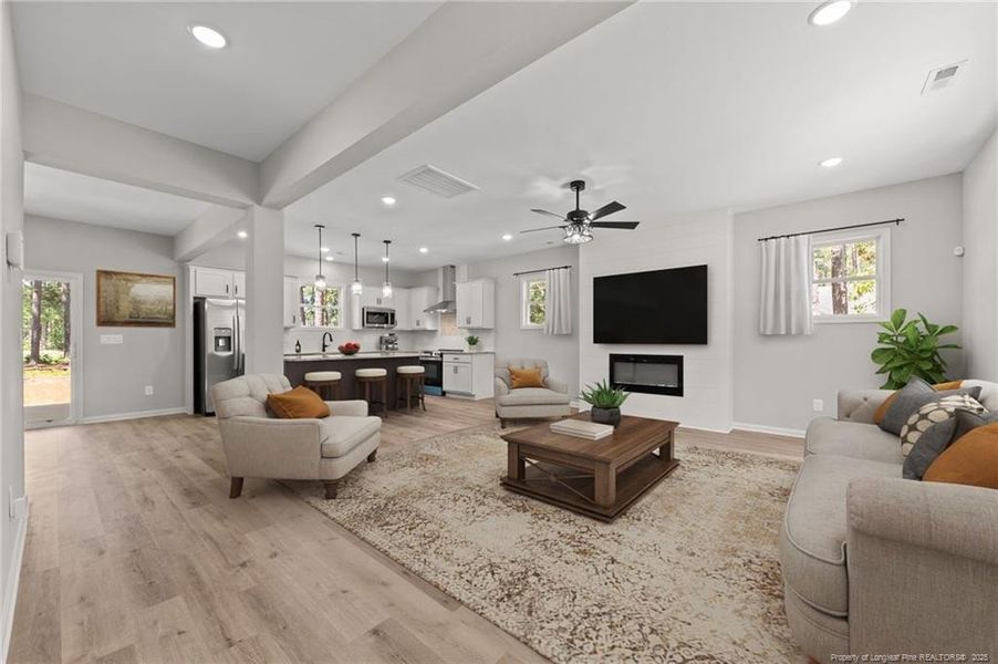 Living area virtually staged