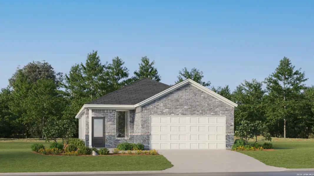 Front exterior of a new home in Grace Gardens, San Antonio, TX, highlighting curb appeal (Image 23).