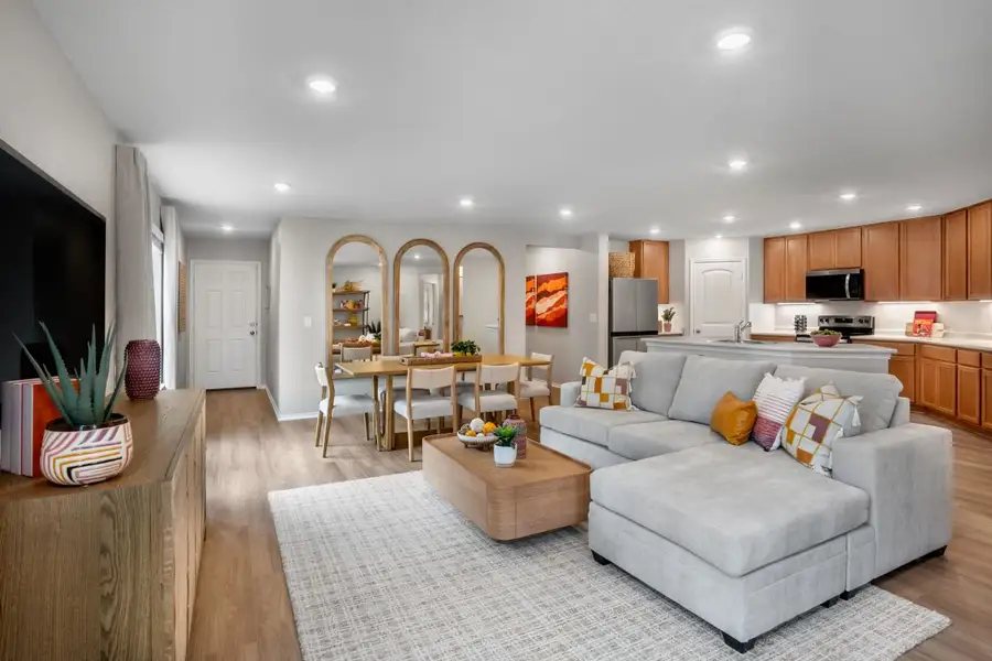 Representative furnished interior of a home built from the Plan 1548 by KB Home in Sonterra - Cool Water, Jarrell (Image 4). Representative furnished interior of a home built from the Plan 1548 by KB Home in Sonterra - Cool Water, Jarrell (Image 4).