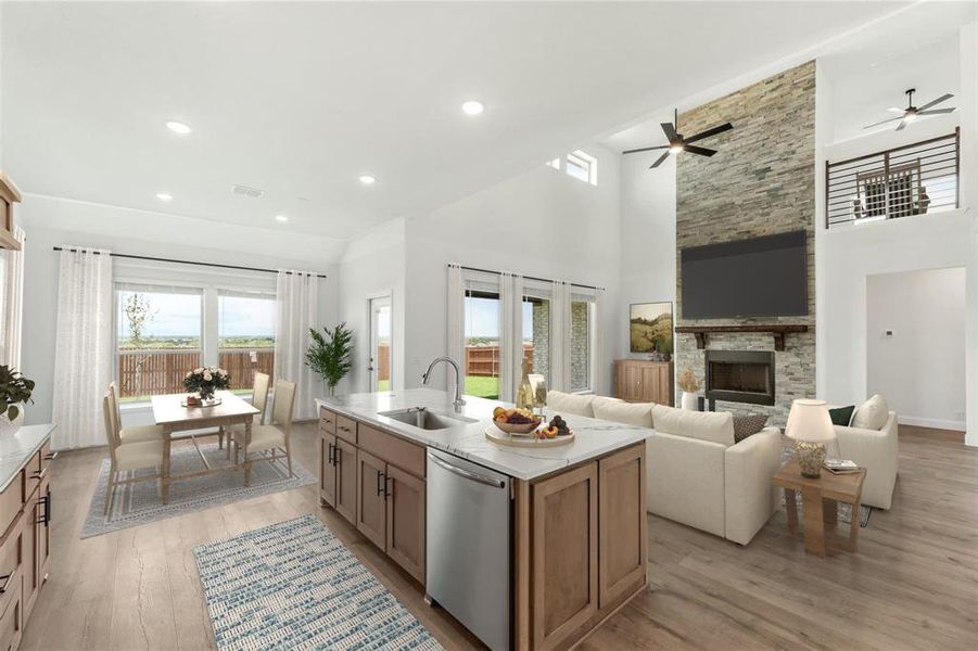 Seamless Open Space from the Kitchen, Breakfast Nook and into the Living Area.