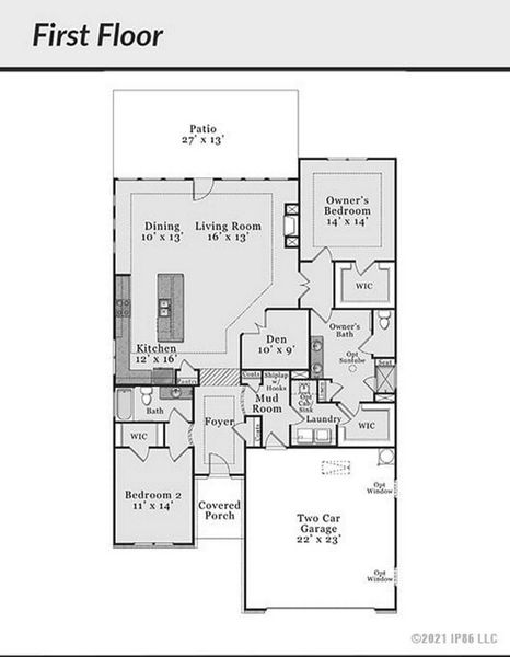 2D floor plan layout for the Torino Classic by Epcon Communities in The Cottages at 78 North, Sanford, NC (Image 2). 2D floor plan layout for the Torino Classic by Epcon Communities in The Cottages at 78 North, Sanford, NC (Image 2).