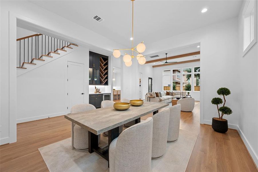 Seamless open floor plan from dining room to great room to kitchen. Perfect for entertaining. And lots of natural light throughout.