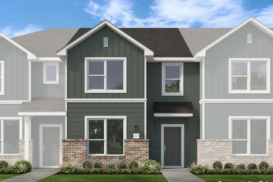 Front exterior of a new home in Seven Oaks Townhomes, Tomball, TX, highlighting curb appeal (Image 1). Front exterior of a new home in Seven Oaks Townhomes, Tomball, TX, highlighting curb appeal (Image 1).