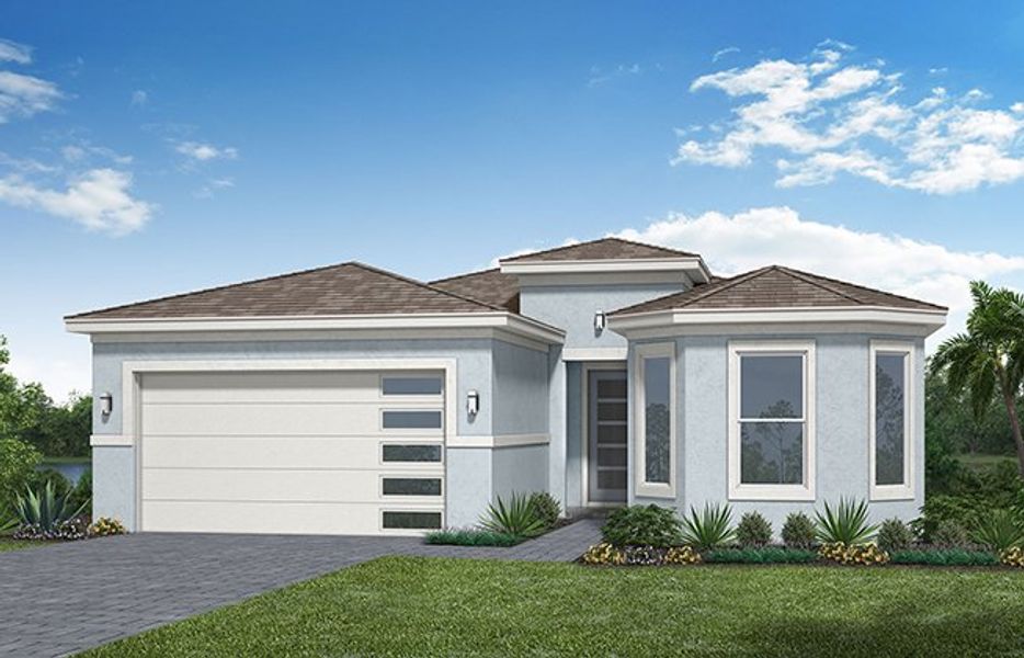 Representative exterior photo of a completed home built from the Schefflera by Minto Communities in Westlake, Loxahatchee, FL (Image 15).