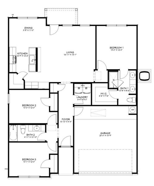 2D floor plan layout for the Blanco by Flintrock Builder in Ridge at Knob Creek Single Family, Temple, TX (Image 3).