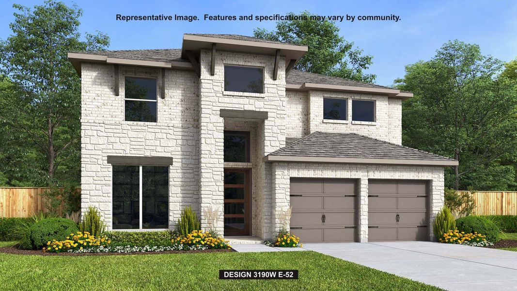 Front exterior of a new home in Grand Central Park, Conroe, TX, highlighting curb appeal (Image 1). Front exterior of a new home in Grand Central Park, Conroe, TX, highlighting curb appeal (Image 1).