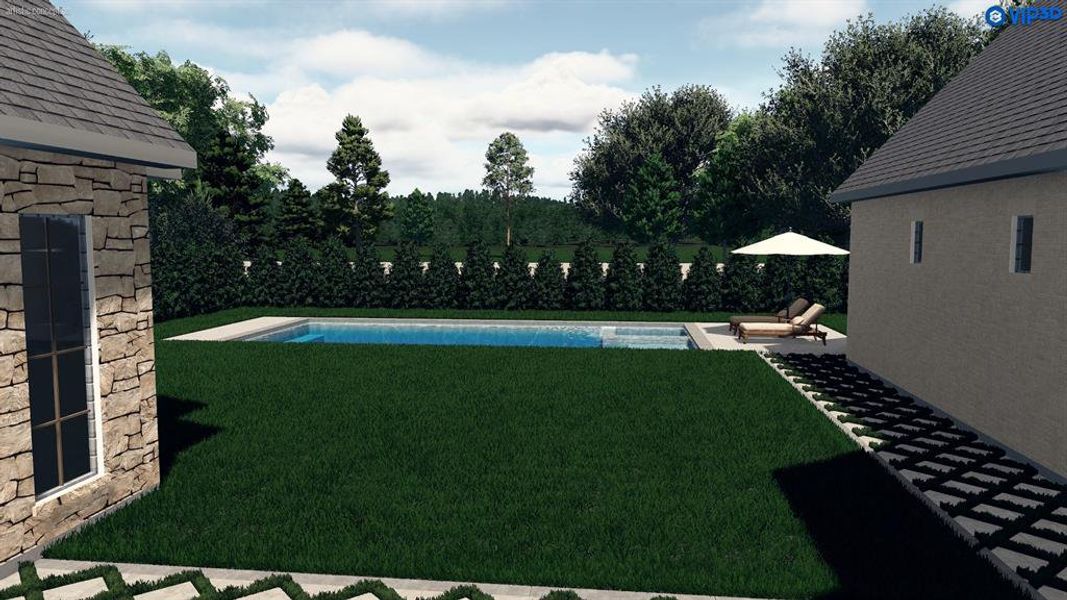 View of yard featuring a patio and a fenced in pool