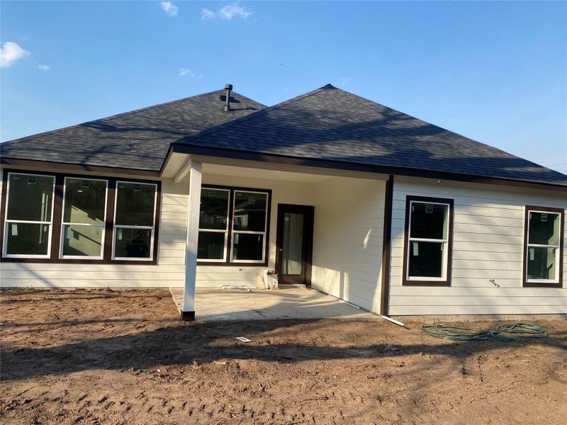 Back patio of new construction home in process. Back patio of new construction home in process.