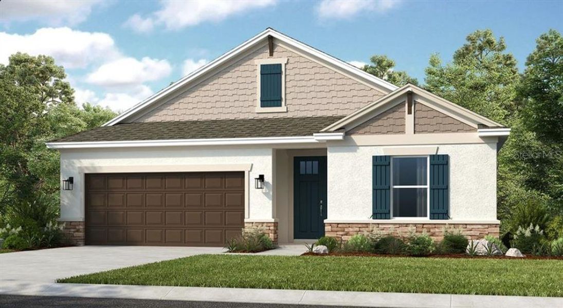 Front exterior of a new home in The Cove at West Port, Port Charlotte, FL, highlighting curb appeal (Image 1).